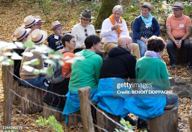 Queen Mathilde of Belgium and King Philippe - Filip of Belgium enjoy a royal walk in the Luxembourg province, in Saint-Hubert, to draw attention to...