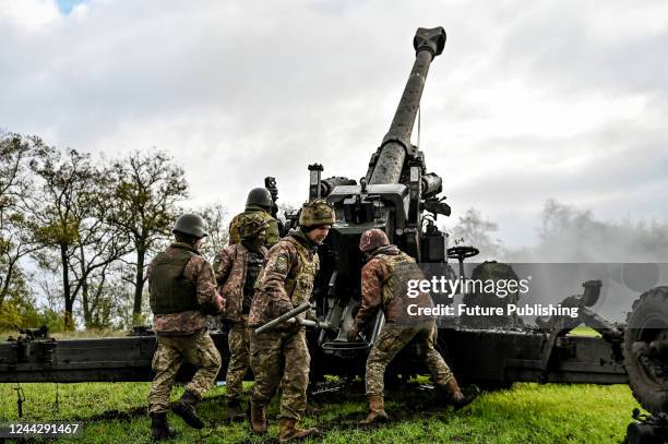 Artillerymen of Ukraine's Armed Forces destroy the Russian invaders with the help of the German 155-mm FH70 howitzer, Zaporizhzhia Region,...