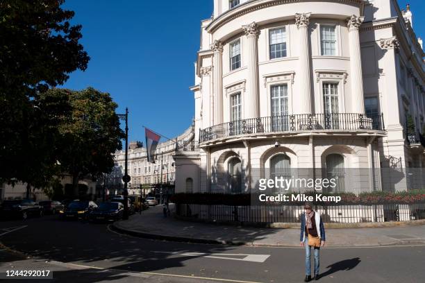 Housing on Belgrave Square leading to Wilton Crescent in the exclusive area of Belgravia on 18th October 2022 in London, United Kingdom....
