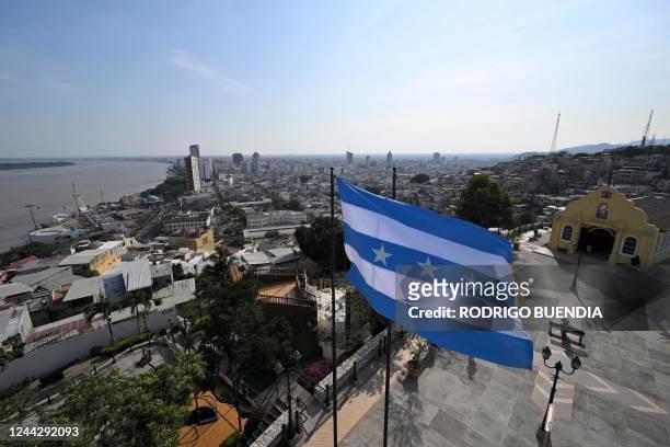 View of the south of Guayaquil taken from "Cerro Santa Ana" in Guayaquil, Ecuador, on October 27, 2022. - Flamengo and Athletico Paranaense will meet...