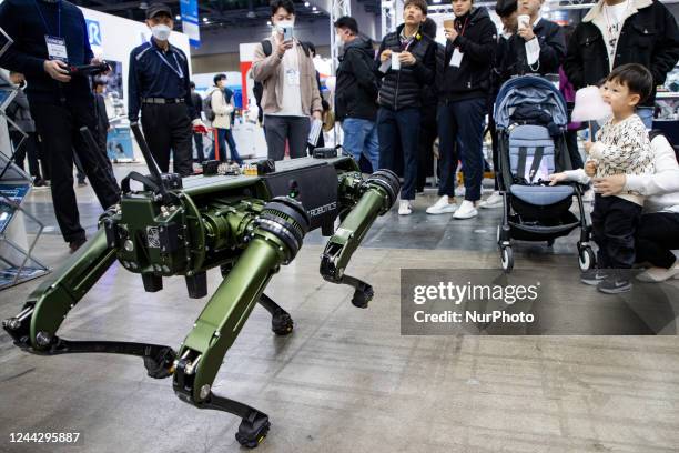 The Ghost Robotics Vision 60 is seen during 2022 RobotWorld hold in KINTEX, on October 28, 2022 in Goyang City, Gyeonggi Province, South Korea.