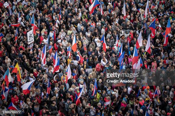 Demonstrators gather in the Wenceslas Square to stage an anti-government protest demanding the centre-right government step down to allow an early...