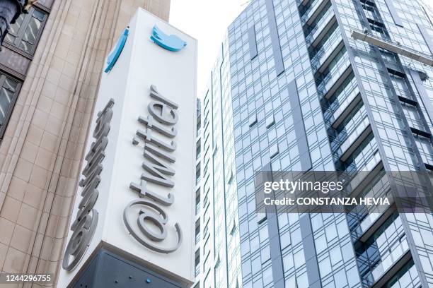 The Twitter sign is seen at their headquarters on October 28, 2022 in San Francisco, California. - After months of controversy, Elon Musk is now at...