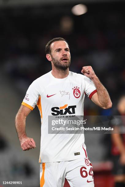 Juan Manuel Mata Garcia of Galatasaray celebrates after scoring his team's second goal during the Turkish Super League match between Fatih Karagumruk...