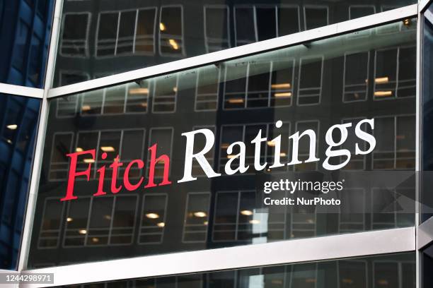 Fitch Ratings logo is seen on the building in New York City, United States on October 25, 2022.