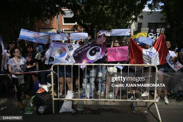 Fans of the South Korean band BTS queue to access to River Plate's Monumental stadium to attend the fourth of ten concerts of the British rock band...