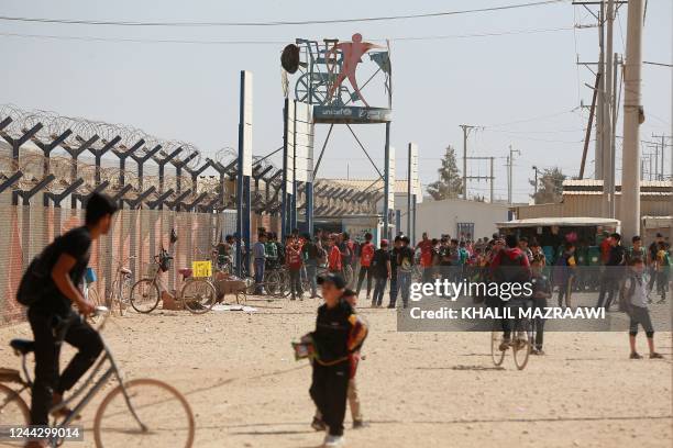 This picture shows a view of the Zaatari camp for Syrian refugees, near the Jordanian city of Mafraq, about 80km north of the capital Amman, on...