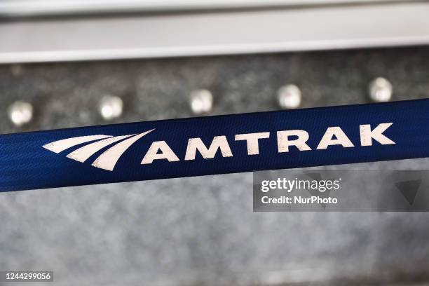Amtrak logo is seen at the Pennsylvania Station in New York City, United States on October 27, 2022.