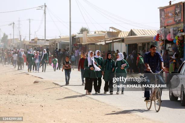 This picture shows a view of the Zaatari camp for Syrian refugees, near the Jordanian city of Mafraq, about 80km north of the capital Amman, on...