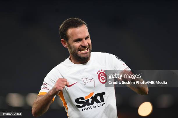 Juan Manuel Mata Garcia of Galatasaray celebrates after scoring his team's second goal during the Turkish Super League match between Fatih Karagumruk...