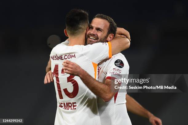 Juan Manuel Mata Garcia of Galatasaray celebrates after scoring the second goal of his team with teammates during the Turkish Super League match...