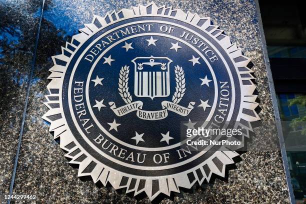 Federal Bureau Of Investigation emblem is seen on the headquarters building in Washington D.C., United States, on October 20, 2022.