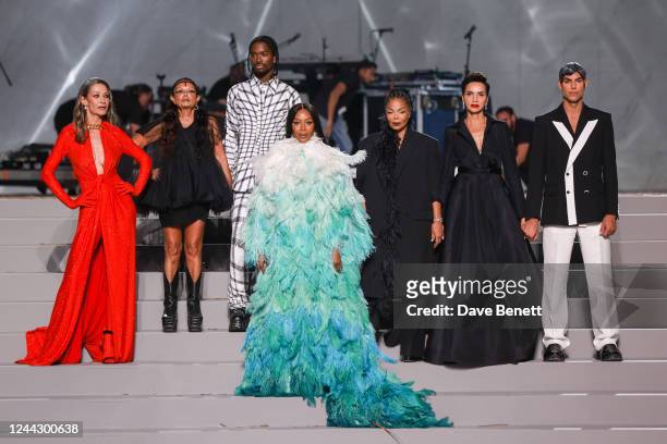 Marpessa Hennink, Michele Lamy, Alton Mason, Naomi Campbell, Janet Jackson, Farida Khelfa and Lucas Castellani walk the runway as Naomi Campbell,...
