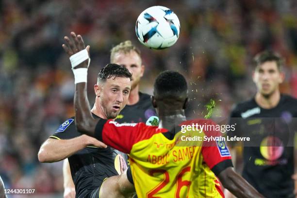 Brecht Dejaegere of Toulouse FC in action during the Ligue 1 match between RC Lens and Toulouse FC at Stade Bollaert-Delelis on October 28, 2022 in...