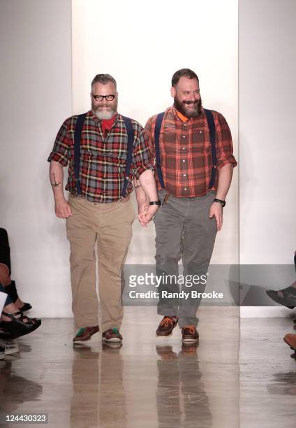 Jeffrey Costello and Robert Tagliapietra attend the runway at the Costello Tagliapietra 2012 fashion show during Mercedes-Benz Fashion Week at Milk...