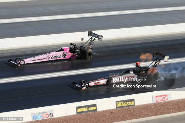 Steve Torrence Capco Racing/Torrence Motorsports NHRA Top Fuel Dragster races Antron Brown Matco Tools/Lucas Oil/Toyota NHRA Top Fuel Dragster during...