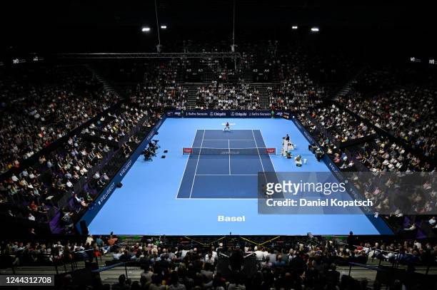 General view during day eight of the Swiss Indoor Basel at St. Jakobshalle on October 29, 2022 in Basel, Switzerland.