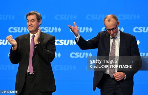 Bavaria's State Premier and leader of the conservative Christian Social Union party Markus Soeder and Germany's Christian Democratic Union leader...