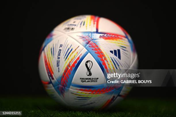 Replica of the FIFA official soccer ball is displayed in a mall in Doha on October 29 ahead of the Qatar 2022 FIFA World Cup football tournament.