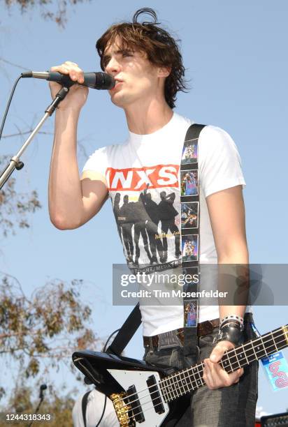 Tyson Ritter of the All-American Rejects performs during Live 105's BFD 10 at Shoreline Amphitheatre on June 13, 2003 in Mountain View, California.