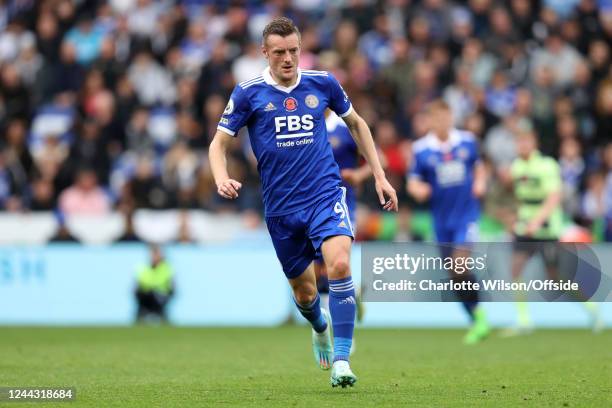 Jamie Vardy of Leicester City during the Premier League match between Leicester City and Manchester City at The King Power Stadium on October 29,...