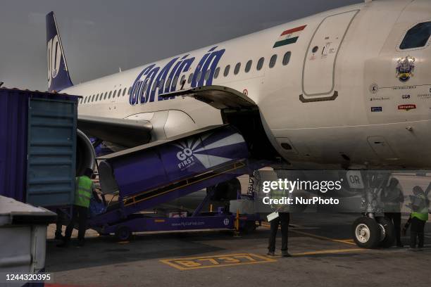 Go First or GoAir passenger plane is stationed at Indira Gandhi International Airport in New Delhi India on 29 October 2022