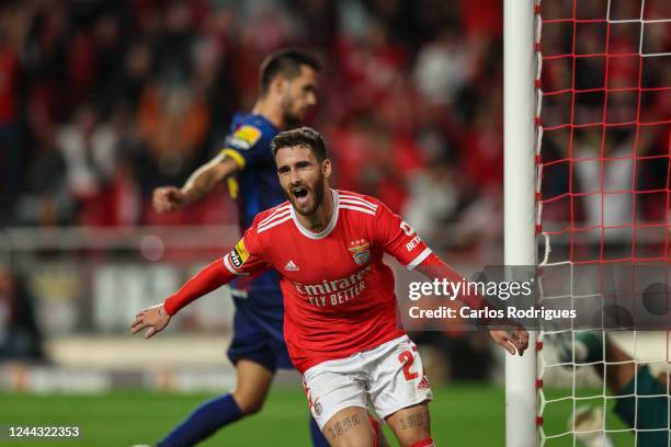Rafa Silva of SL Benfica celebrates scoring SL Benfica fifth goal during the Liga Portugal Bwin match between SL Benfica and GD Chaves at Estadio do...