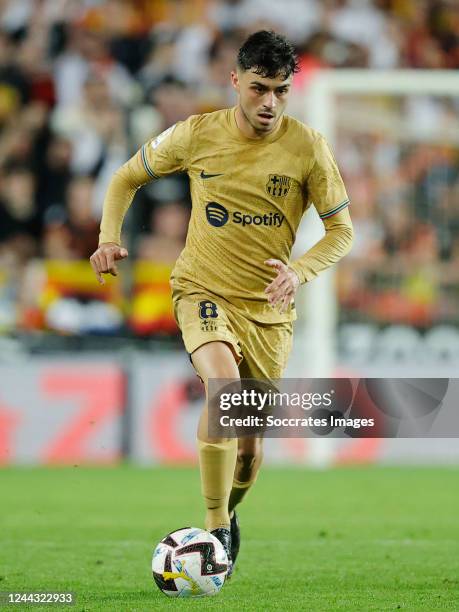 Pedri Gonzalez of FC Barcelona during the La Liga Santander match between Valencia v FC Barcelona at the Estadio de Mestalla on October 29, 2022 in...