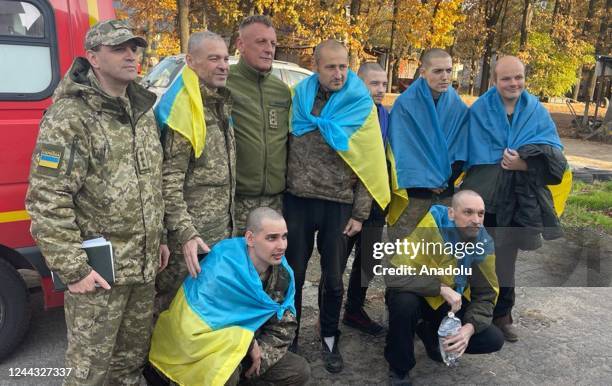 Soldiers are seen as both Russia and Ukraine confirmed that they exchanged more prisoners of war in Kyiv, Ukraine on October 29, 2022. "On October...