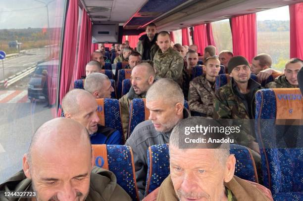 Soldiers are seen as both Russia and Ukraine confirmed that they exchanged more prisoners of war in Kyiv, Ukraine on October 29, 2022. "On October...