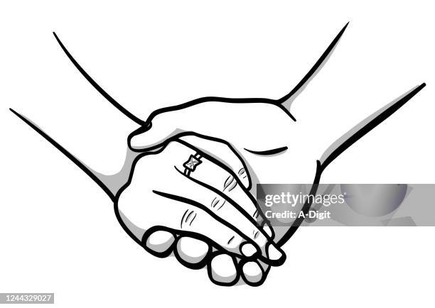 wedding ring hand holding - engagement card stock illustrations