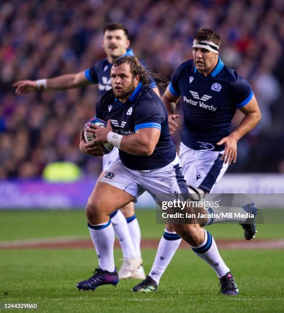 Scotland Loosehead, Pierre Schoeman, brings the ball upfield during the Autumn International match between Scotland and Australia at Murrayfield...