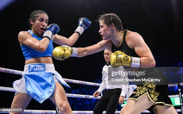 London , United Kingdom - 29 October 2022; Katie Taylor, right, and Karen Elizabeth Carabajal during their undisputed lightweight championship fight...