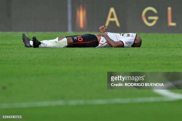 Athletico Paranaense's Brazilian midfielder Fernandinho reacts after losing the Copa Libertadores final, at the end of the football match between...