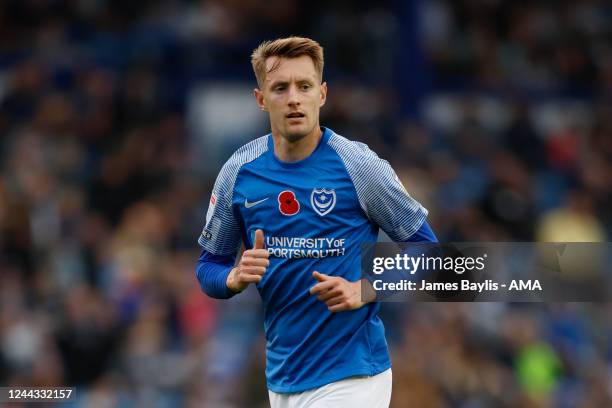 Joe Pigott of Portsmouth during the Sky Bet League One between Portsmouth and Shrewsbury Town at Fratton Park on October 29, 2022 in Portsmouth,...