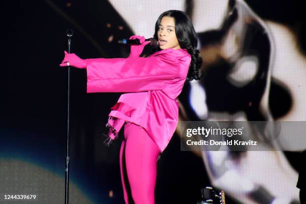 Ella Mai performs in concert as she opened for Mary J. Blige at Atlantic City Boardwalk Hall on October 29, 2022 in Atlantic City, New Jersey.