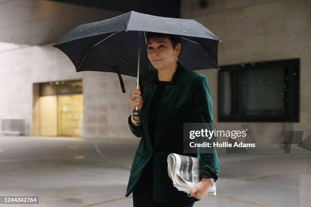 Caroline Lucas, Green Party MP, arrives at the BBC ahead of the broadcast of "Sunday with Laura Kuenssberg" on October 30, 2022 in London, England....