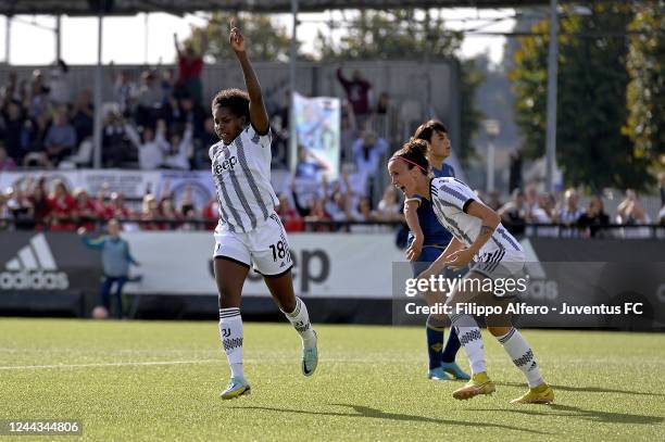 Lineth Beerensteyn of Juventus celebrates with Barbara Bonansea after scoring a goal during the Women Serie A match between Juventus and Fiorentina...