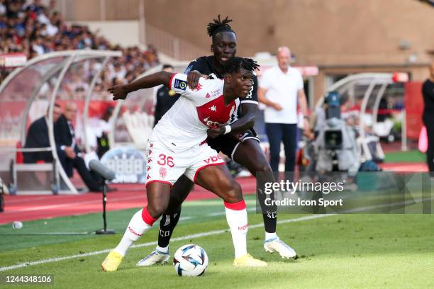 Breel EMBOLO - 02 Batista MENDY during the Ligue 1 Uber Eats match between AS Monaco and SCO Angers at Louis II Stadium on October 30, 2022 in...