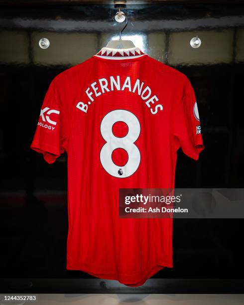 General View of the shirt of Bruno Fernandes of Manchester United in the dressing room prior to the Premier League match between Manchester United...