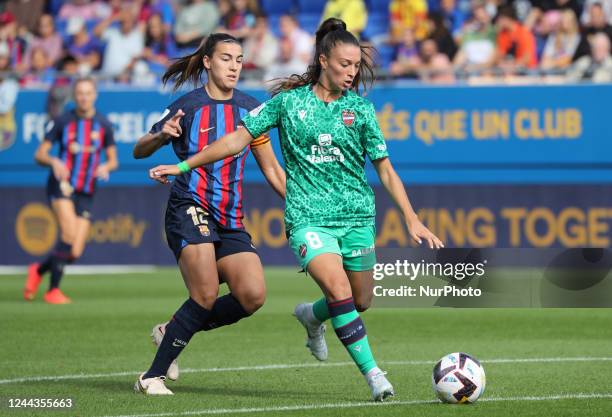 Silvia Lloris and Patri Guijarro during the match between FC Barcelona and Madrid CFF, corresponding to the week 7 of the Liga F, played at the Joan...