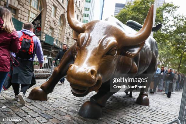 Charging Bull sculpture in New York City, United States on October 23, 2022.