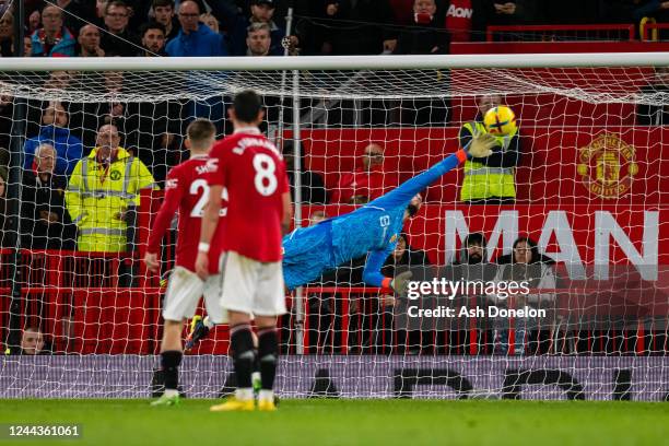David De Gea of Manchester United in action during the Premier League match between Manchester United and West Ham United at Old Trafford on October...