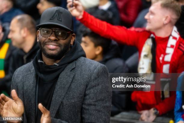 Louis Saha looks on during the Premier League match between Manchester United and West Ham United at Old Trafford on October 30, 2022 in Manchester,...
