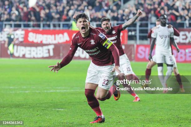 Cristian Sapunaru of Rapid Bucuresti celebrates a goal scored during the game between Rapid Bucuresti and CFR Cluj in Round 16 of Liga 1 Romania at...