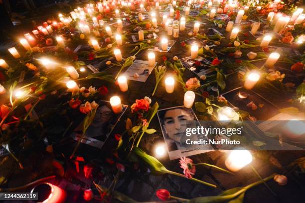 People gather for Candlelight vigil for the death of Mahsa Amini to commemorate all those brave people fight for the freedom in Iran in Cologne,...