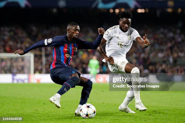 Ousmane Dembele of FC Barcelona, Alphonso Davies of Bayern de Munich CF during the UEFA Champions League match between FC Barcelona v Bayern Munchen...