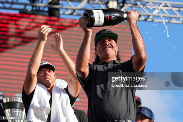 Pat Perez of 4 Aces GC celebrates after winning the team championship stroke-play round of the LIV Golf Invitational - Miami at Trump National Doral...