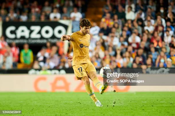 Marcos Alonso of Barcelona seen in action during the La Liga Santander 2022/2023 match round 36 between Valencia CF vs FC Barcelona at Mestalla...