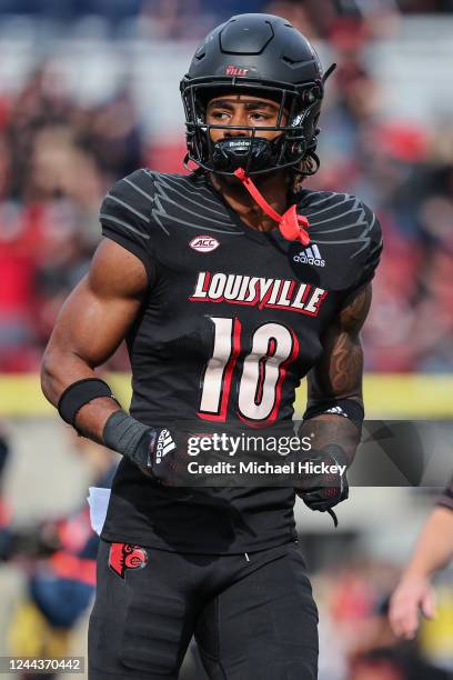 Benjamin Perry of the Louisville Cardinal is seen during the game against the Wake Forest Demon Deacons at Cardinal Stadium on October 29, 2022 in...